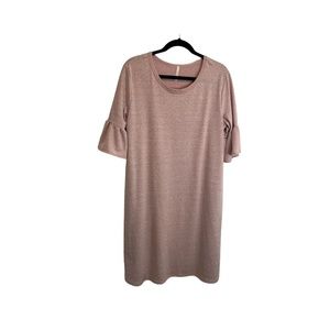 Lime N Chili Light Pink Half Ruffle Sleeve Midi Dress Pockets Womens Size L